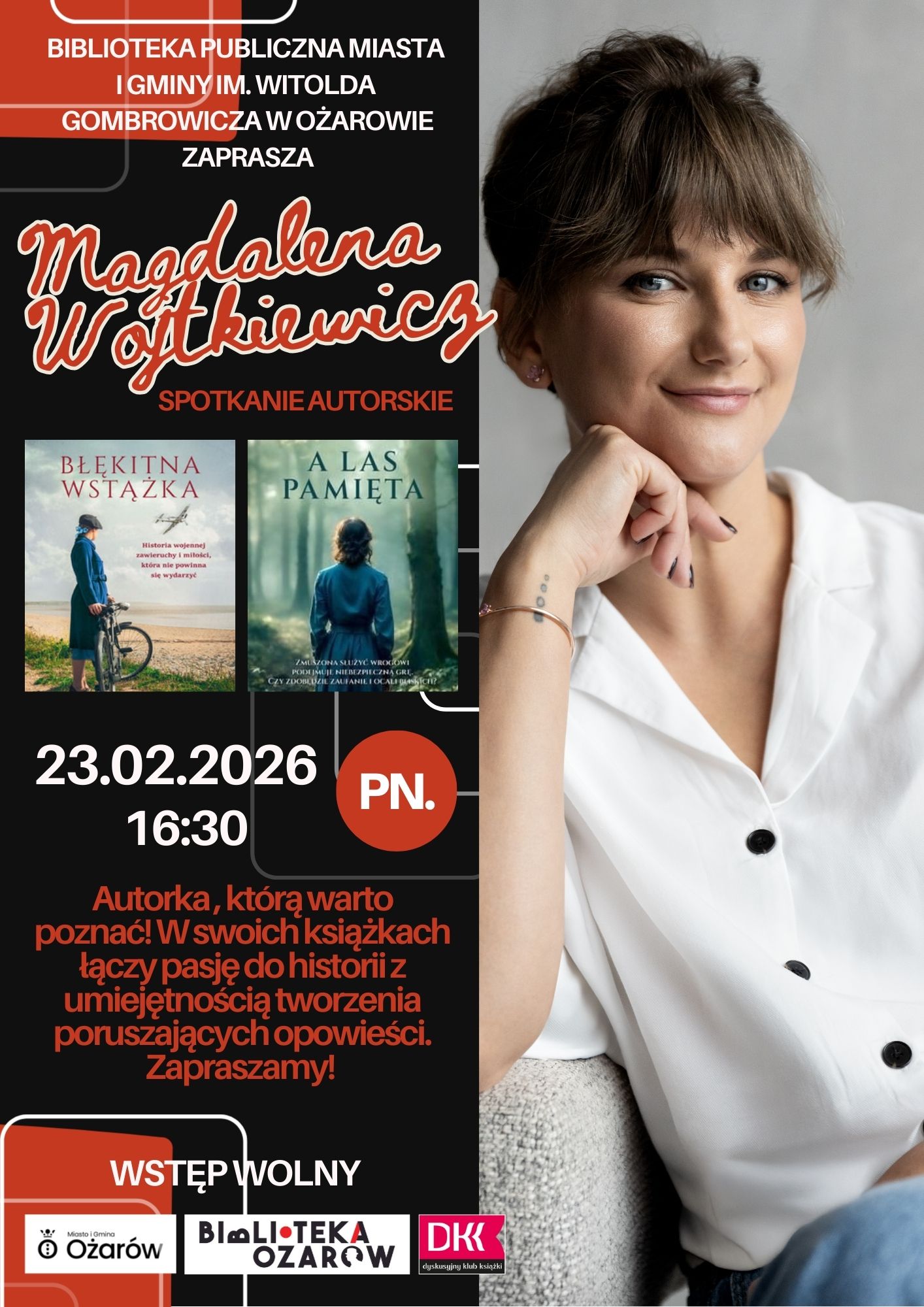 Spotkanie autorskie z Magdaleną Wojtkiewicz Plakat spotkanie autorskie z Magdaleną Wojtkiewicz